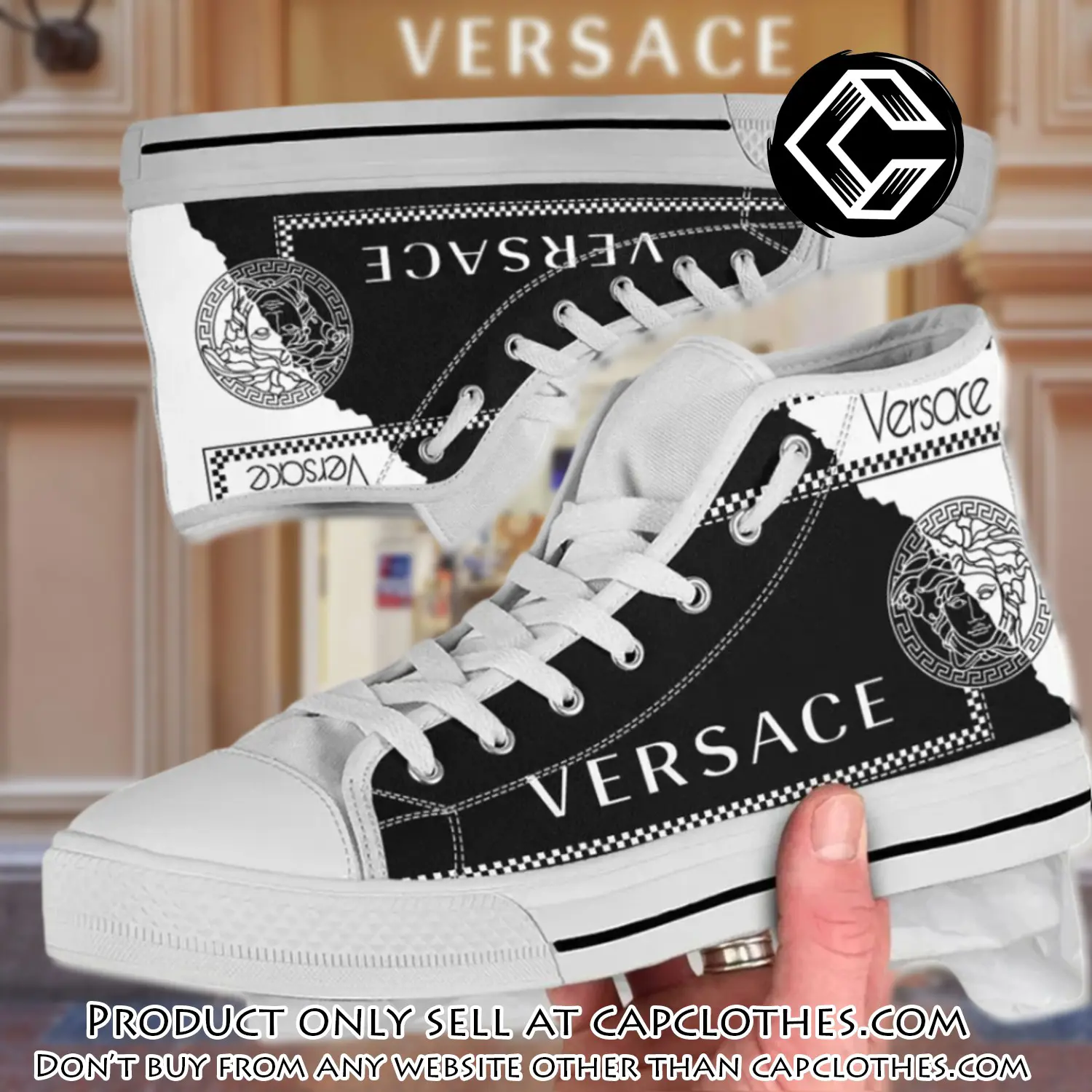 Versace new medusa gold white high top canvas shoes luxury brand gifts for men women cc4700799